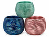 A set of three ceramic planters in shades jade, navy and pink.