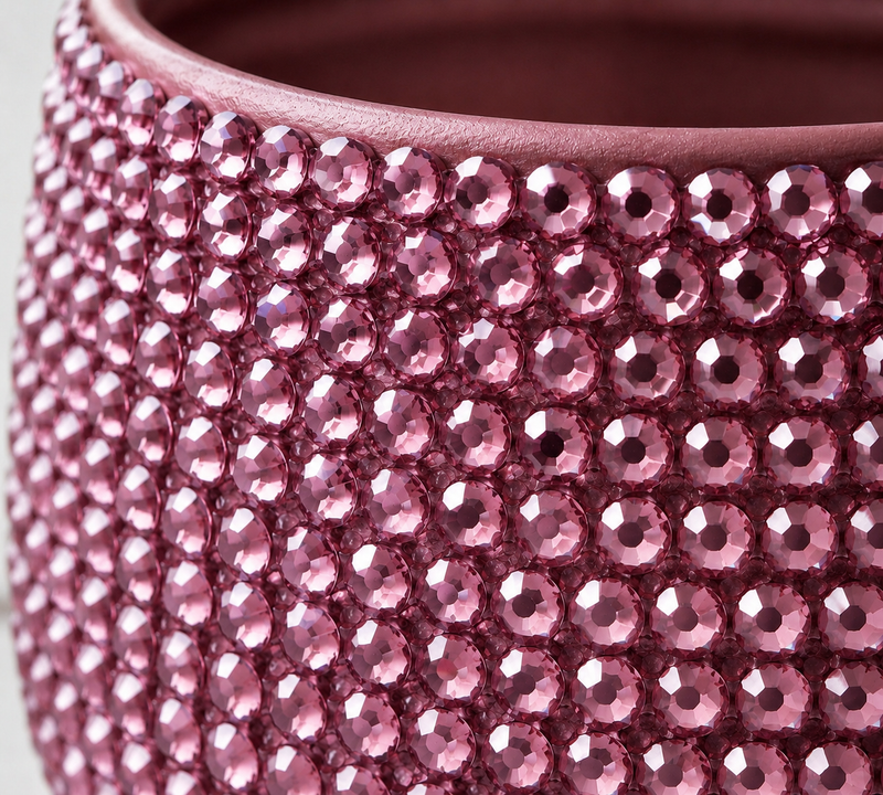 A close-up shot showing the crystal detailing texture of Blush Champagne plant pot. 