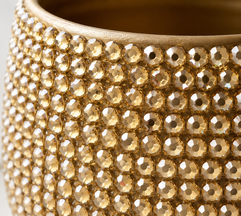 A close-up shot showing the crystal detailing texture of Gilded Grace plant pot. 