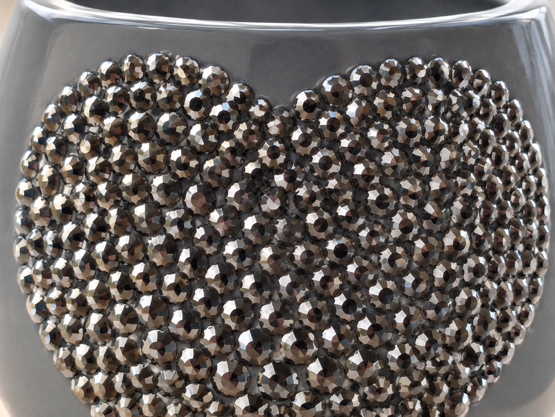 Grey Gatsby charcoal grey decorative ceramic planter with silver crystal heart detail