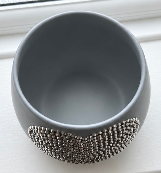 Top view of Grey Gatsby charcoal grey ceramic planter showing the planting opening