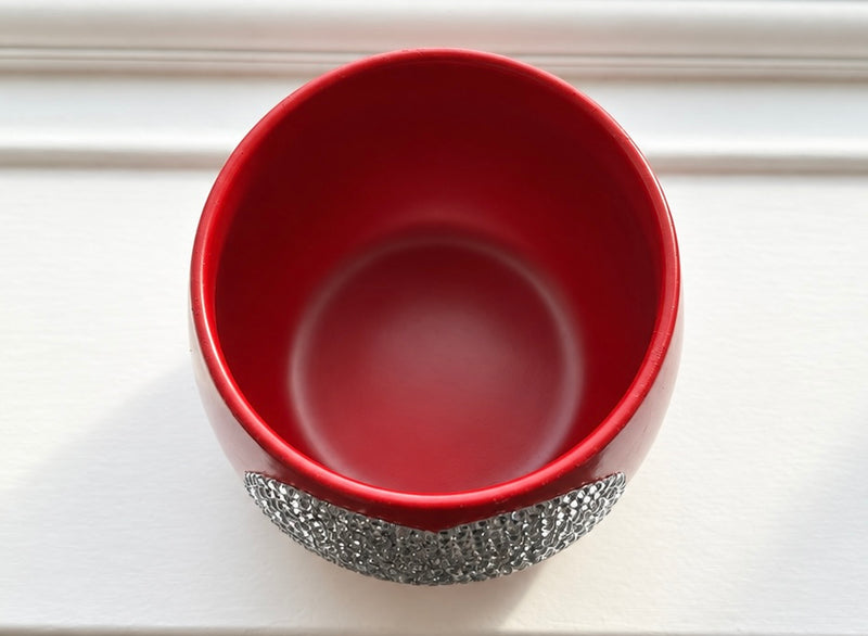 Top view of Ma Cherry red ceramic planter showing the planting opening