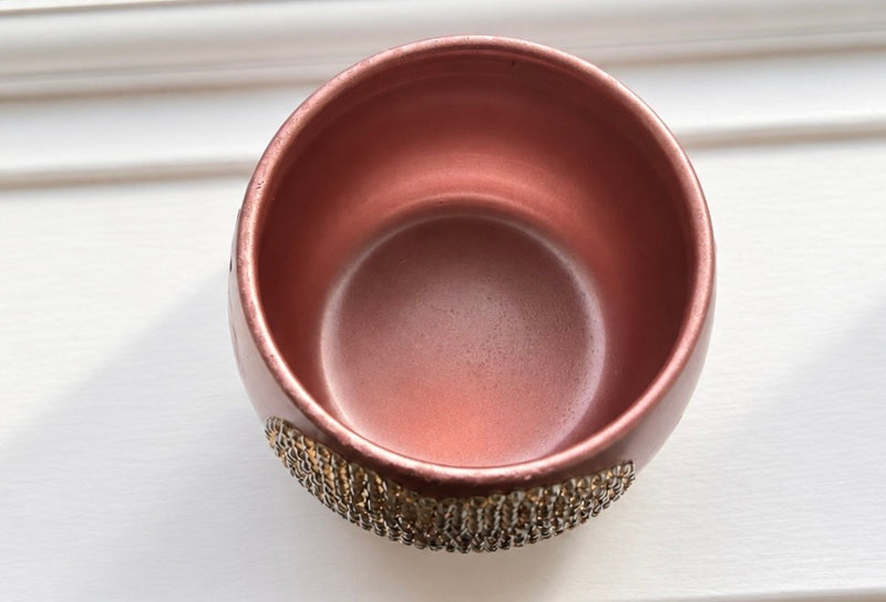 Top view of Tickled Pink blush pink ceramic planter showing the planting opening