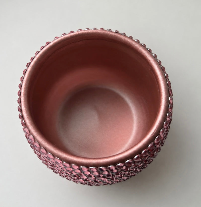 A shot of the opening diameter of Blush Champagne pink plant pot. 